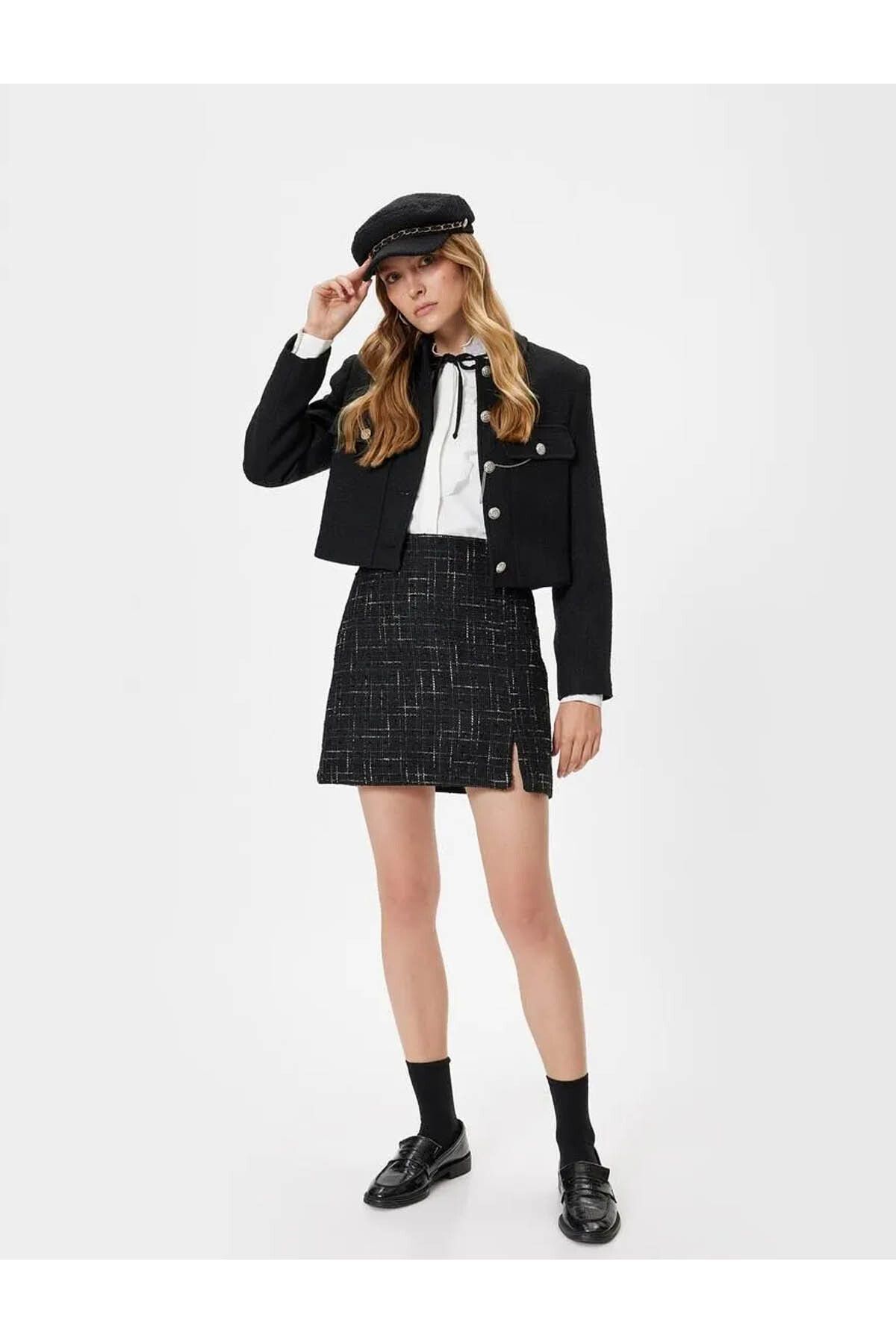 Yüksek Bel Mini Tüvit Etek A Kesim Slim Fit Yüksek Bel Mini Tüvit Etek A Kesim Slim Fit