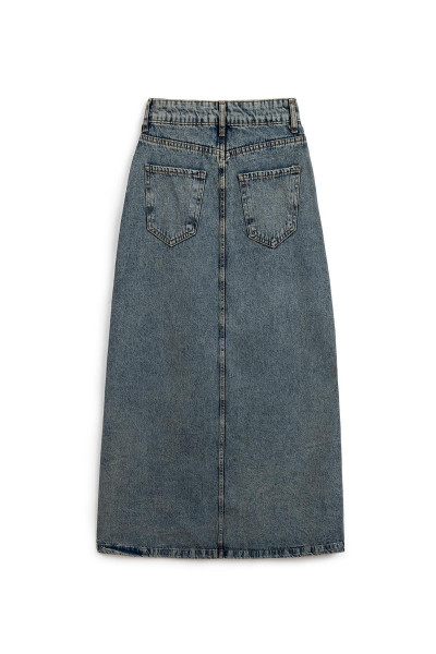 Uzun Çan Denim Etek Eskitme Kot Uzun Çan Denim Etek Eskitme Kot