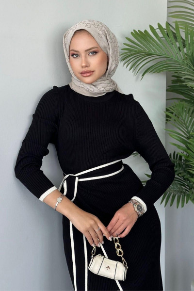 Valent Bağlamalı Triko Elbise Siyah Valent Bağlamalı Triko Elbise Siyah