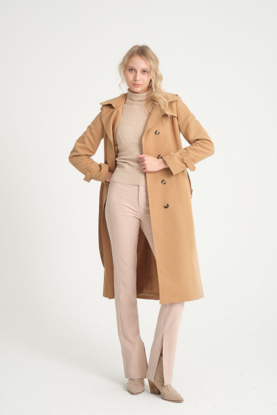 Su Itici Özellikli Kırışmaz Kumaş Ara Boy Trençkot Camel 5777 Su Itici Özellikli Kırışmaz Kumaş Ara Boy Trençkot Camel 5777