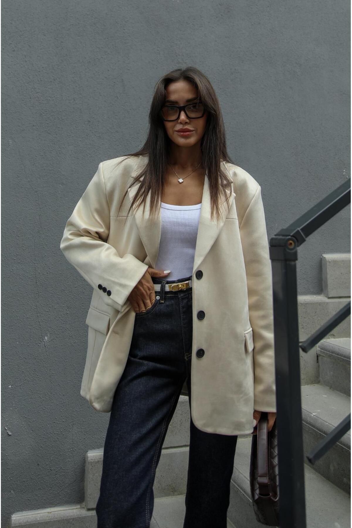 Taş Rengi Süet Blazer Ceket Taş Rengi Süet Blazer Ceket