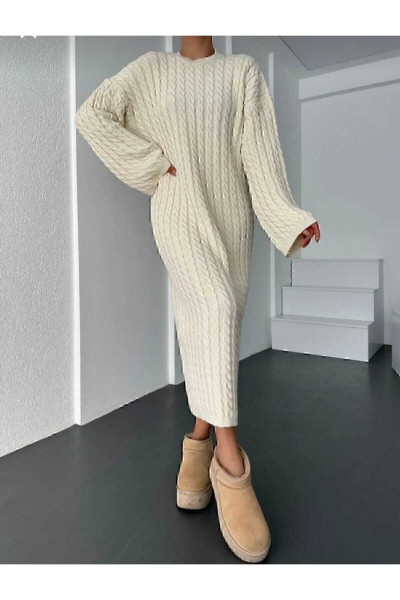 Krem Renk Oversize Model Triko Elbise Krem Renk Oversize Model Triko Elbise