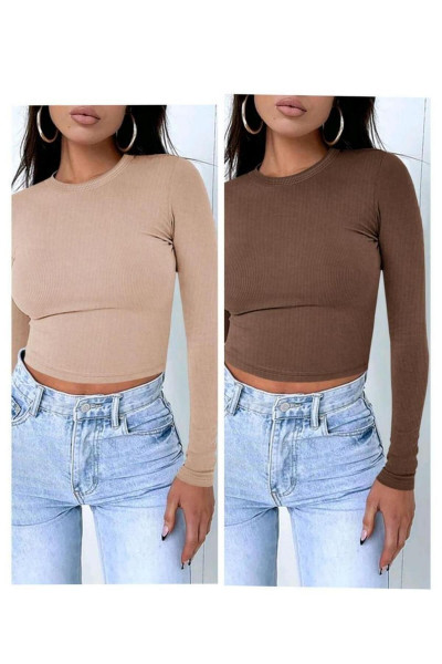 ÖZ PAMUK 2 li ADET Kadın Siyah Fitilli  Bisiklet Yaka Kaşkorse Crop Bluz ÖZ PAMUK 2 li ADET Kadın Siyah Fitilli  Bisiklet Yaka Kaşkorse Crop Bluz