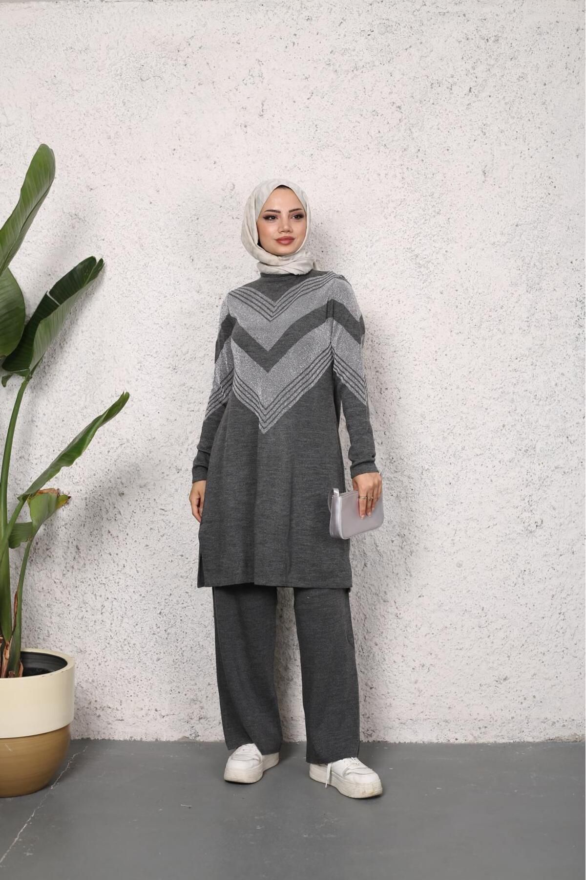 Simli Triko Tunik Pantolon Takım Simli Triko Tunik Pantolon Takım