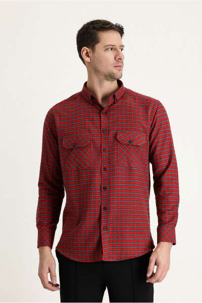Uzun Kol Slim Fit Dar Kesim Ekose Shacket Oduncu Pamuklu Gömlek Uzun Kol Slim Fit Dar Kesim Ekose Shacket Oduncu Pamuklu Gömlek
