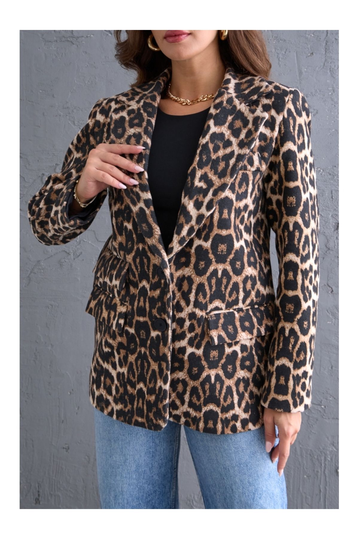Leopar Blazer Kaşe Ceket Leopar Blazer Kaşe Ceket