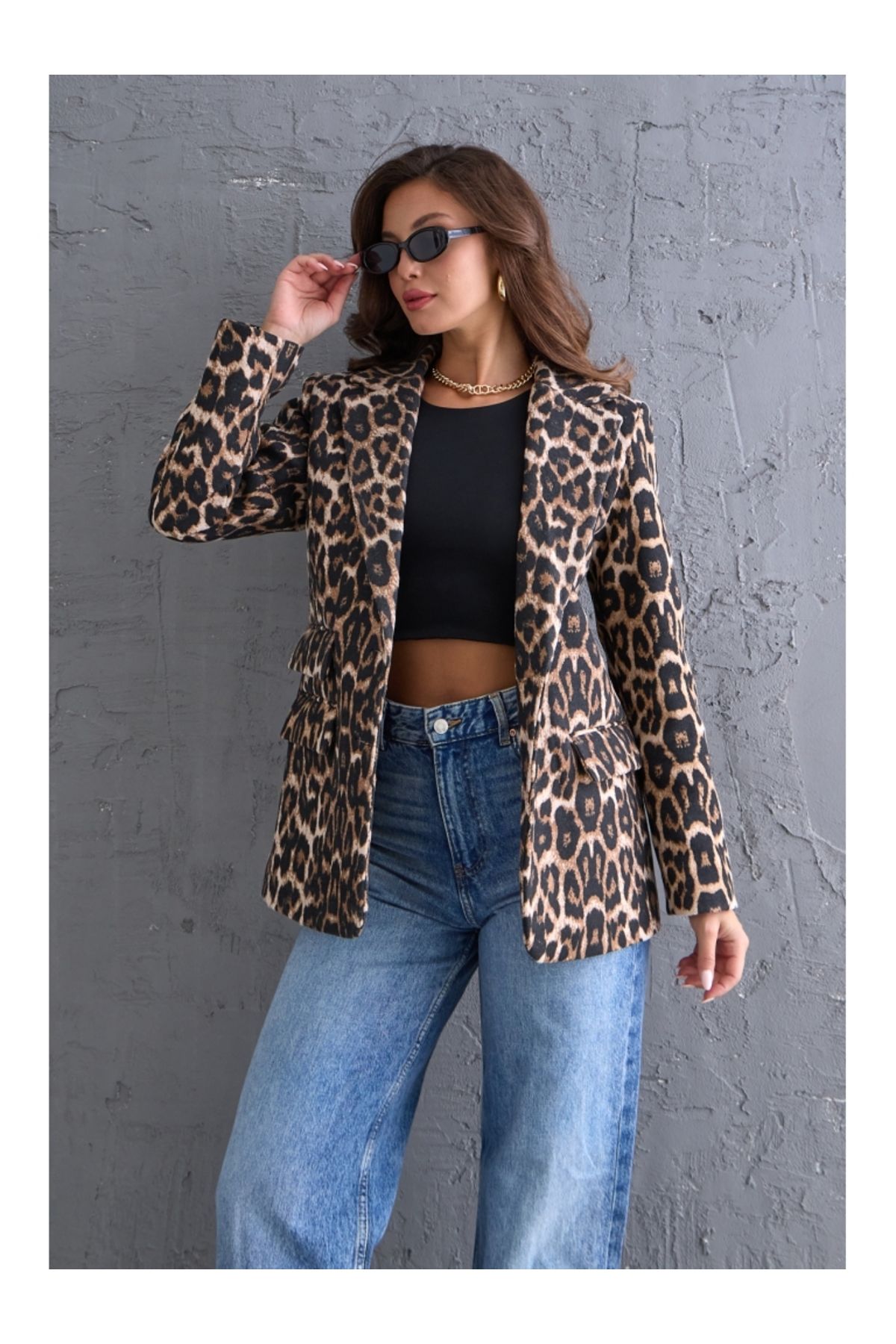 Leopar Blazer Kaşe Ceket Leopar Blazer Kaşe Ceket