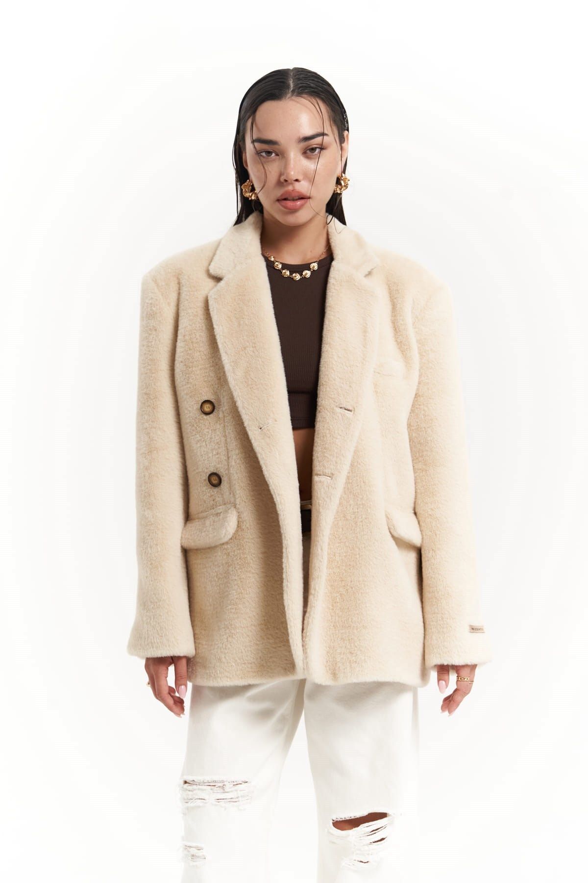 Mai Collection Marisol Yaka Detay Bej Blazer Mai Collection Marisol Yaka Detay Bej Blazer