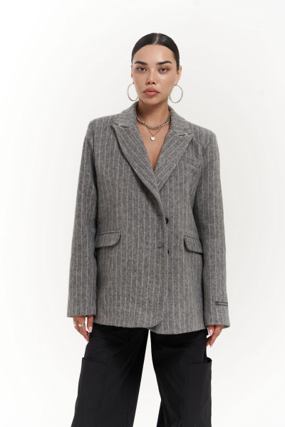 Peters Dikiş Detaylı Çizgili Füme Blazer Peters Dikiş Detaylı Çizgili Füme Blazer