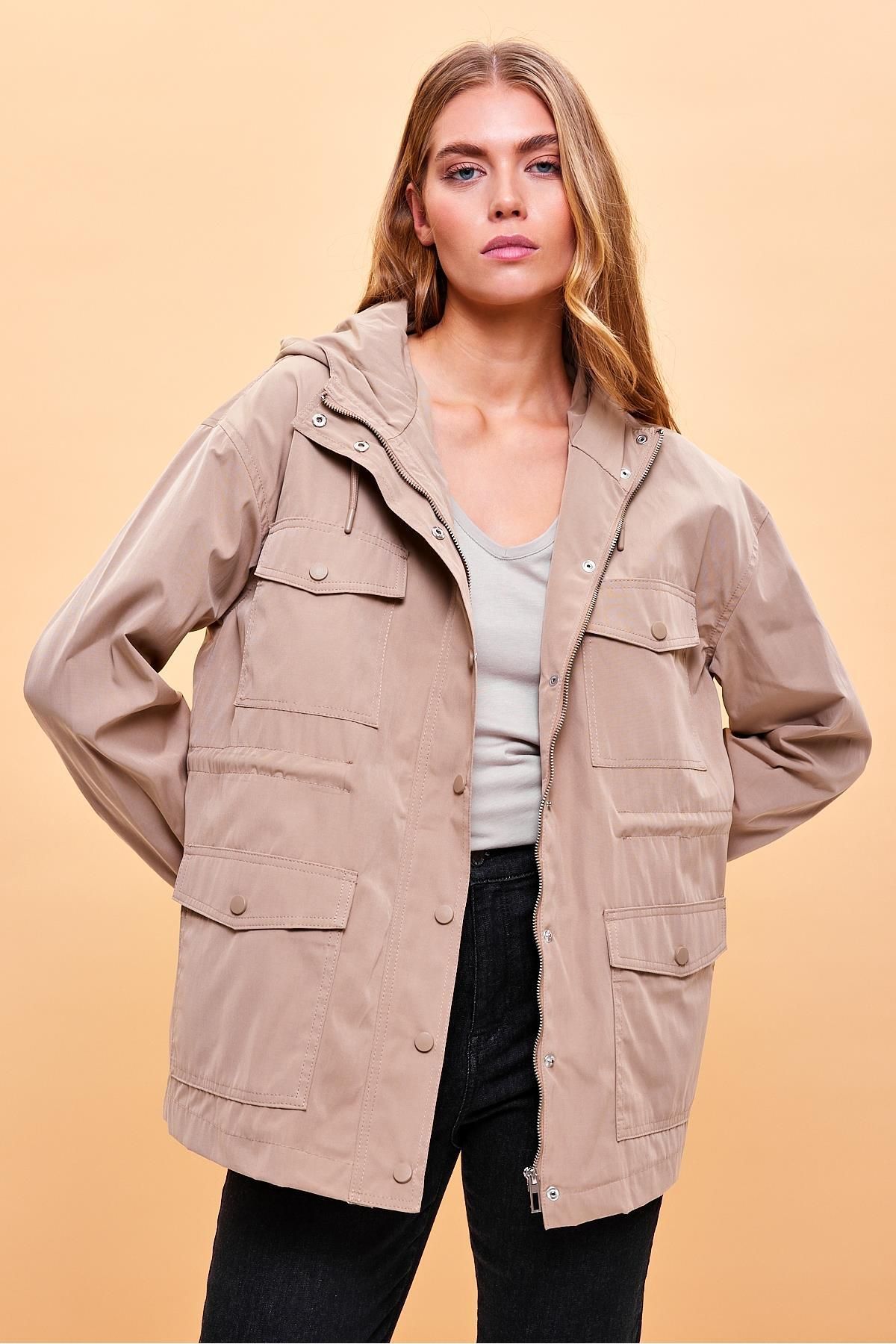 Kadın Sharon Taba Kapüşonlu Gabardin Parka Kadın Sharon Taba Kapüşonlu Gabardin Parka