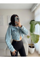 Kapüşonlu Crop Denim Ceket Kapüşonlu Crop Denim Ceket