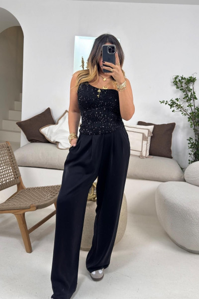 Payetli Tek Omuz Bluz Siyah Payetli Tek Omuz Bluz Siyah