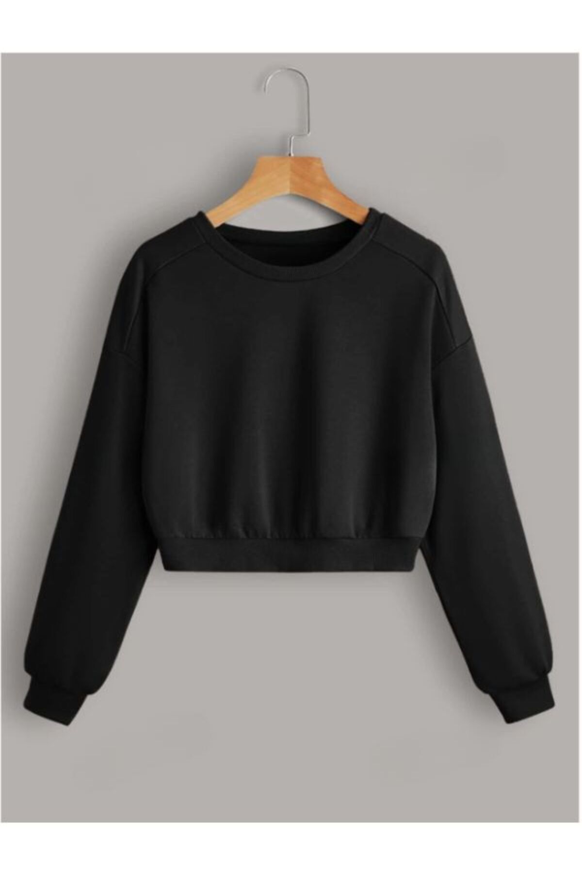 Kadın 2'li Bisiklet Yaka Crop Sweatshirt