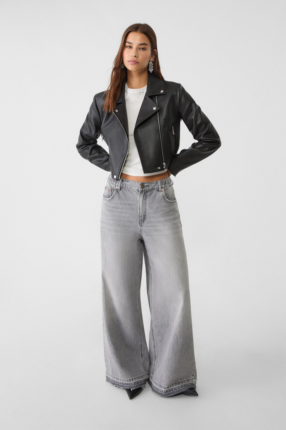 Suni Deri Crop Biker Ceket Suni Deri Crop Biker Ceket