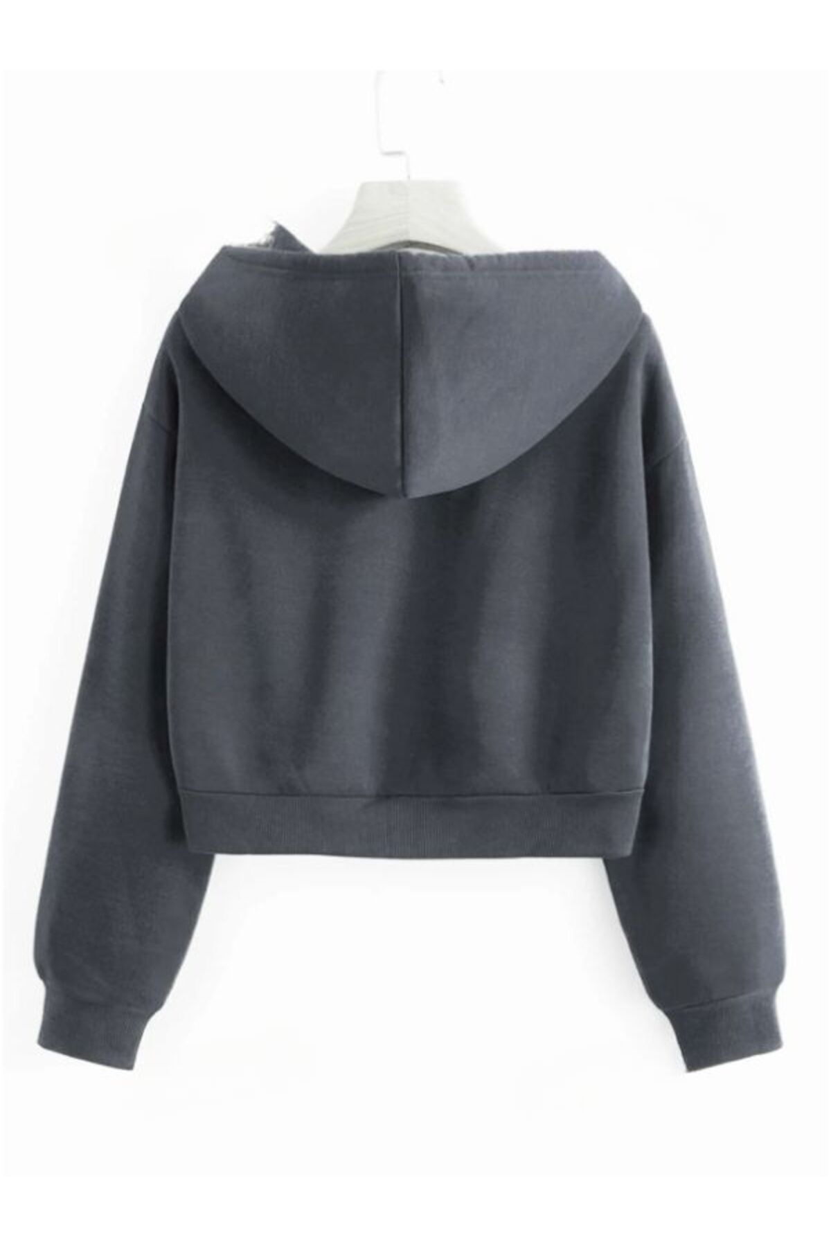 Kadın İçi Polarlı Kapüşonlu Crop Sweatshirt