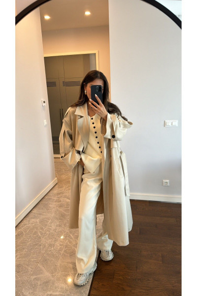 Marka Model Taş Rengi Düğme Detaylı Trençkot Marka Model Taş Rengi Düğme Detaylı Trençkot