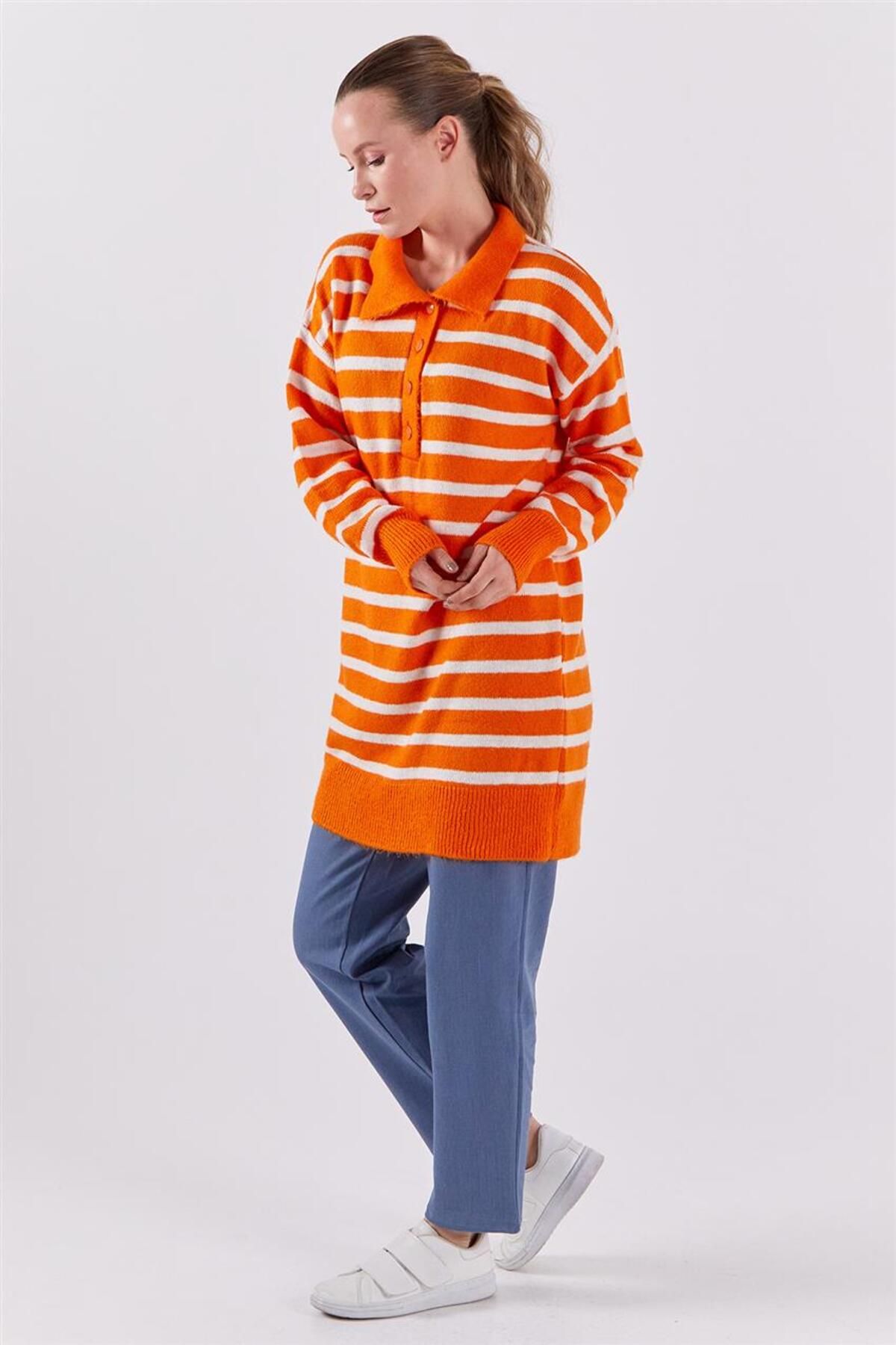 Polo Yaka Şardonlu Oranj Tunik Polo Yaka Şardonlu Oranj Tunik