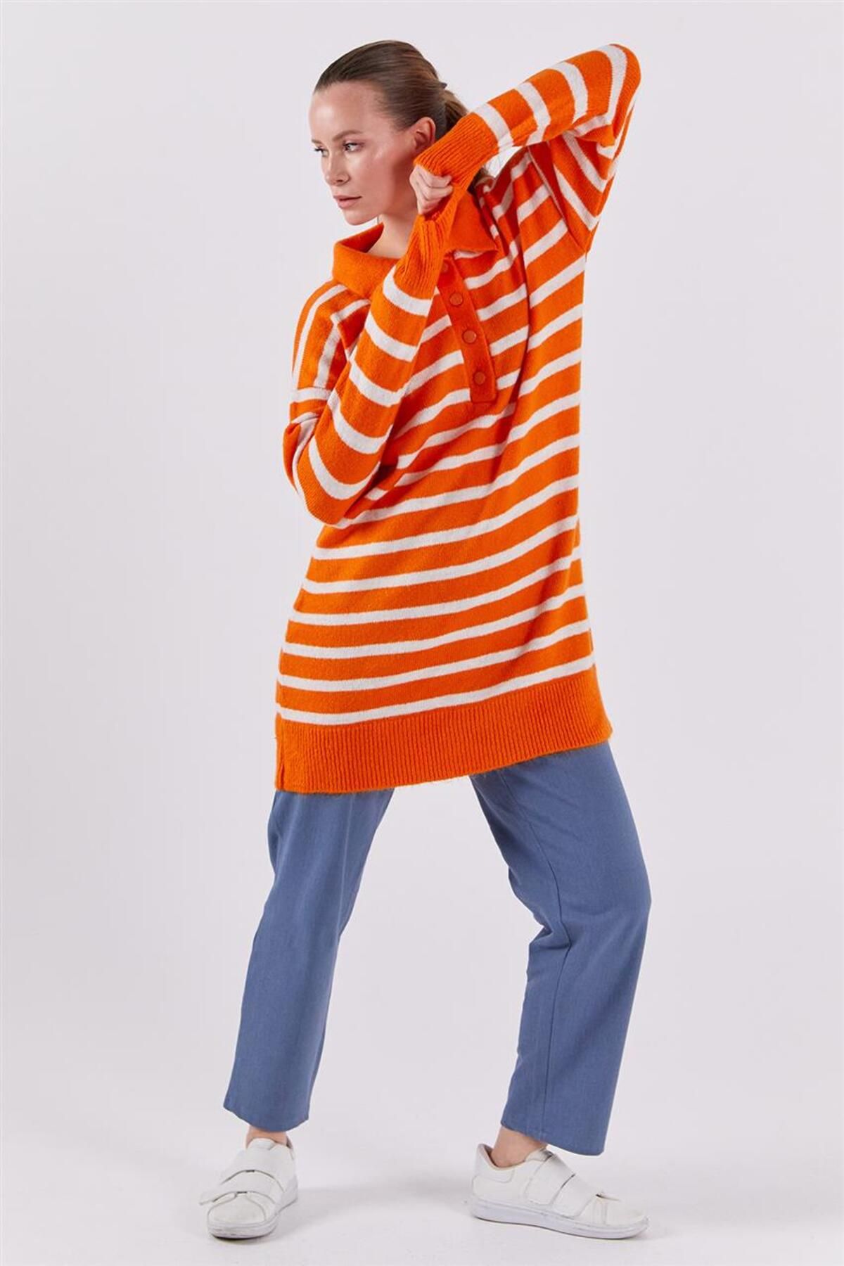 Polo Yaka Şardonlu Oranj Tunik Polo Yaka Şardonlu Oranj Tunik