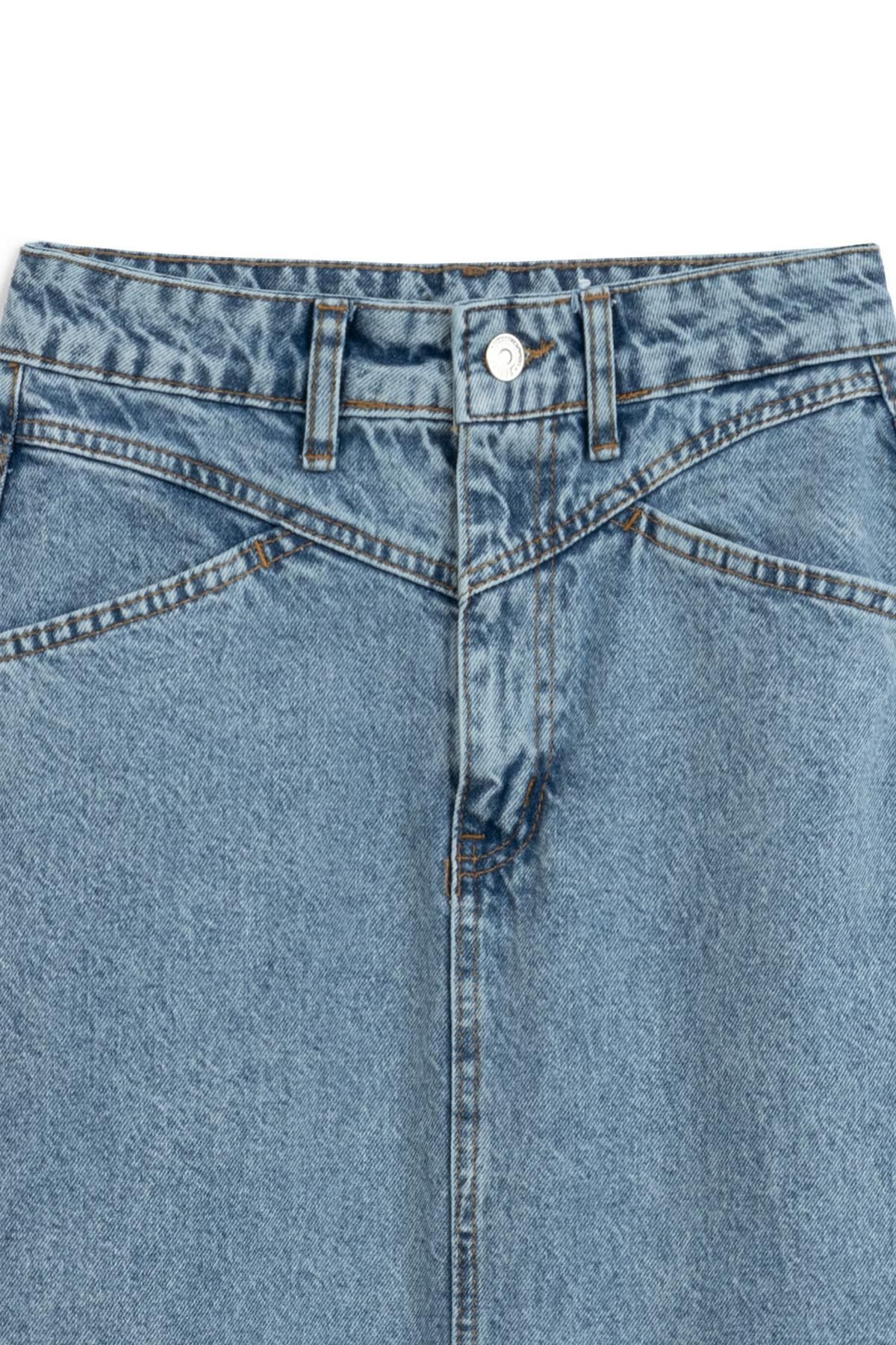 Uzun Püsküllü Denim Etek Mavi Kar Yıkama Uzun Püsküllü Denim Etek Mavi Kar Yıkama