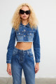 Kuşgözlü crop denim ceket