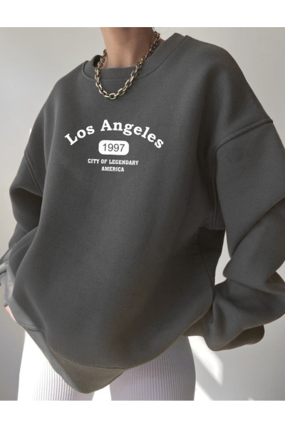 Los Angeles 1997 Sweatshirt - Füme Baskılı Oversize Kışlık Kalın Bisiklet Yala Los Angeles 1997 Sweatshirt - Füme Baskılı Oversize Kışlık Kalın Bisiklet Yala