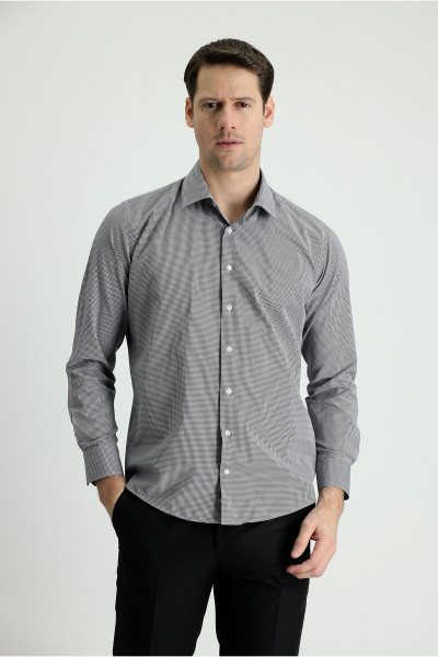 Uzun Kol Slim Fit Dar Kesim Desenli Pamuklu Gömlek Uzun Kol Slim Fit Dar Kesim Desenli Pamuklu Gömlek