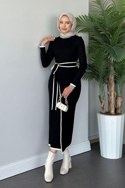 Valent Bağlamalı Triko Elbise Siyah Valent Bağlamalı Triko Elbise Siyah