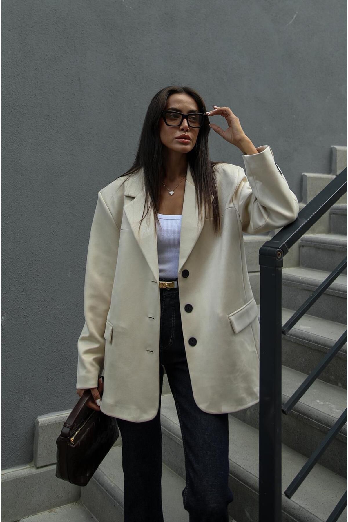 Taş Rengi Süet Blazer Ceket Taş Rengi Süet Blazer Ceket