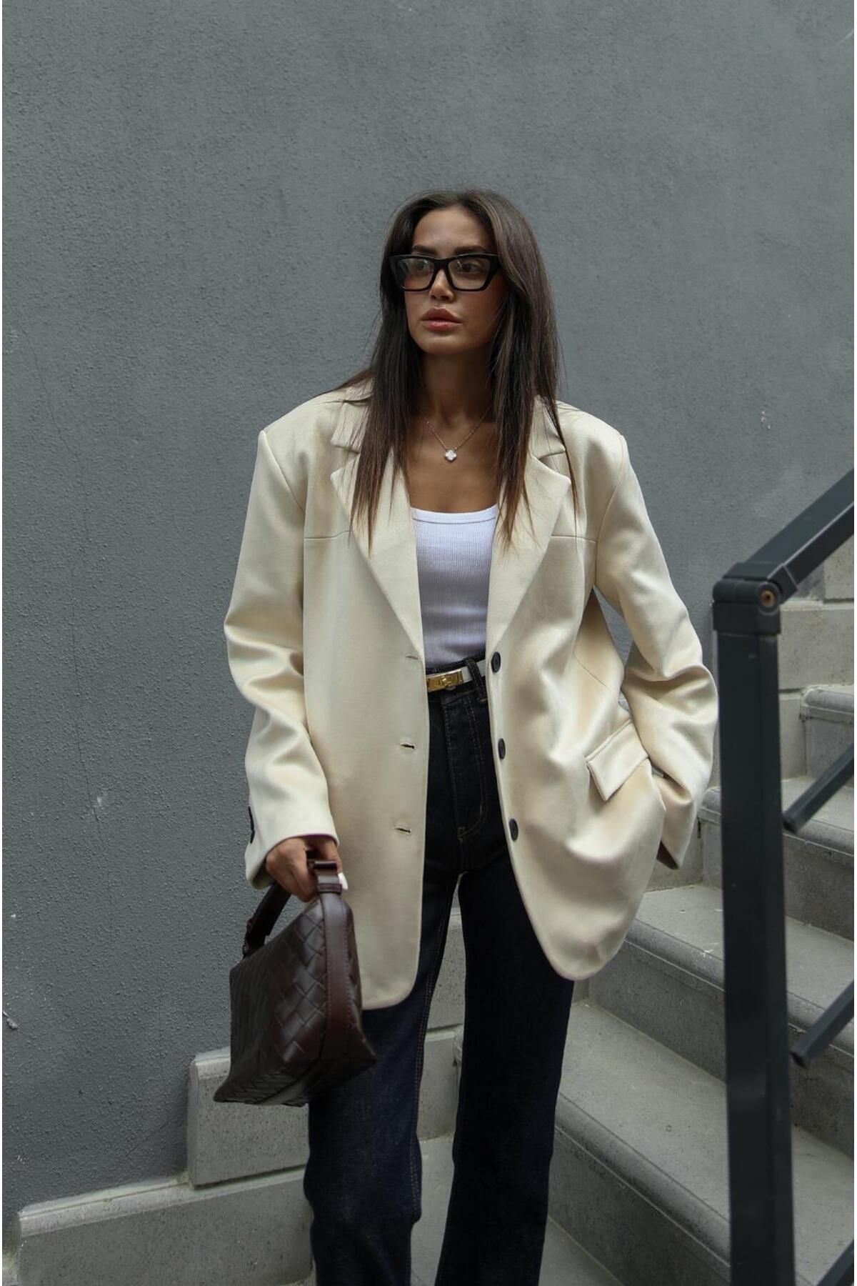 Taş Rengi Süet Blazer Ceket Taş Rengi Süet Blazer Ceket