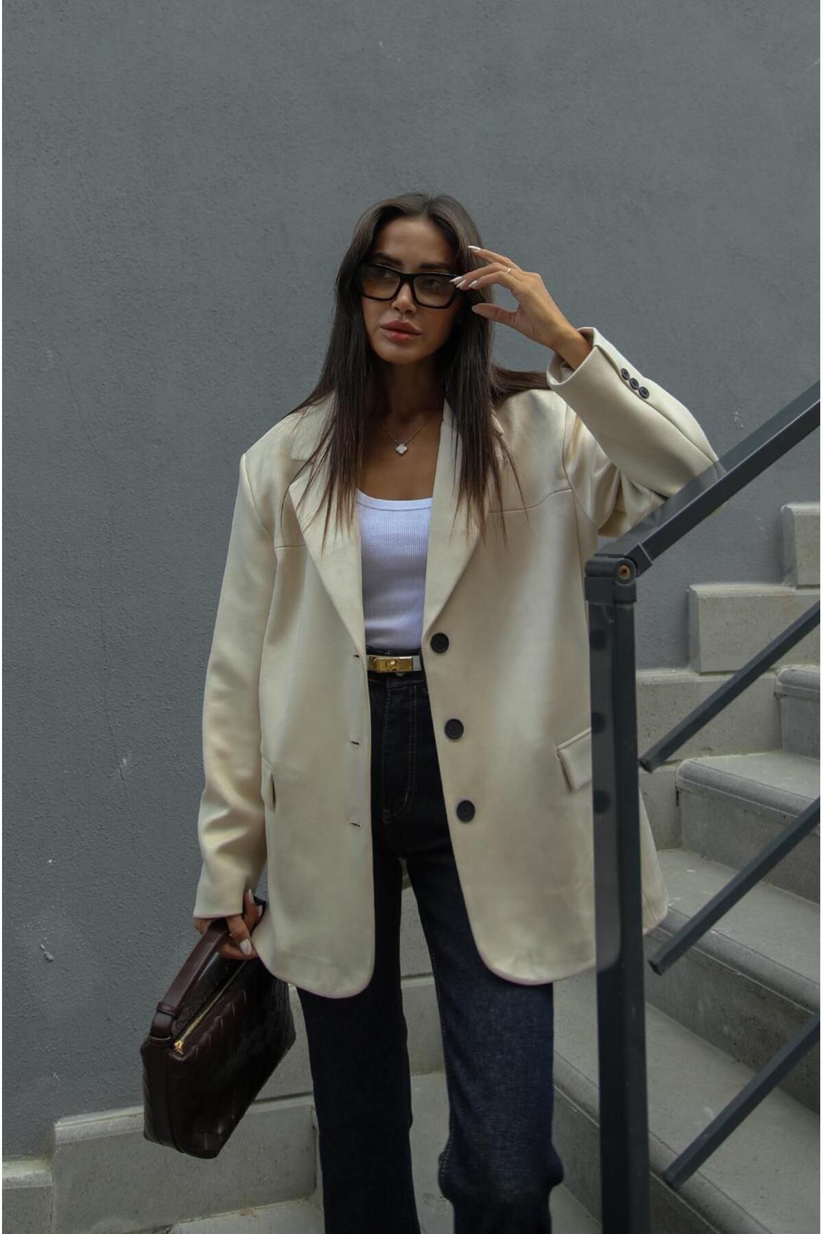 Taş Rengi Süet Blazer Ceket Taş Rengi Süet Blazer Ceket