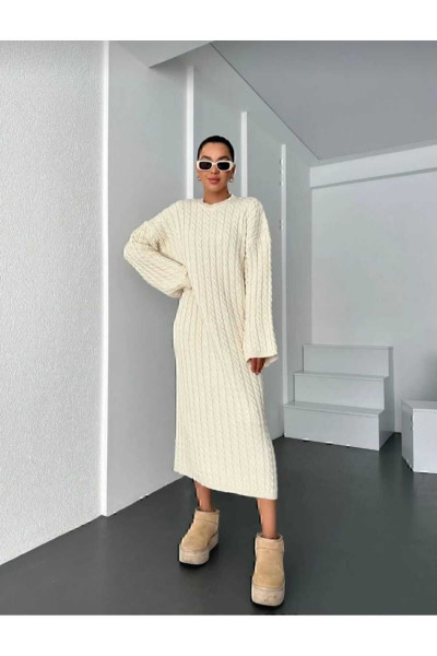 Krem Renk Oversize Model Triko Elbise Krem Renk Oversize Model Triko Elbise