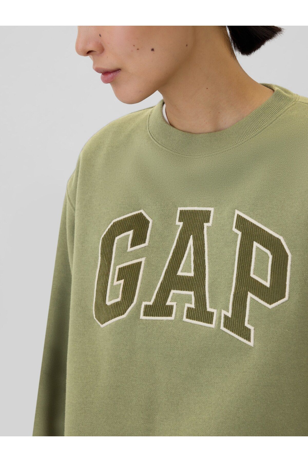 Kadın Haki Gap Logo Bisiklet Yaka Fleece Sweatshirt