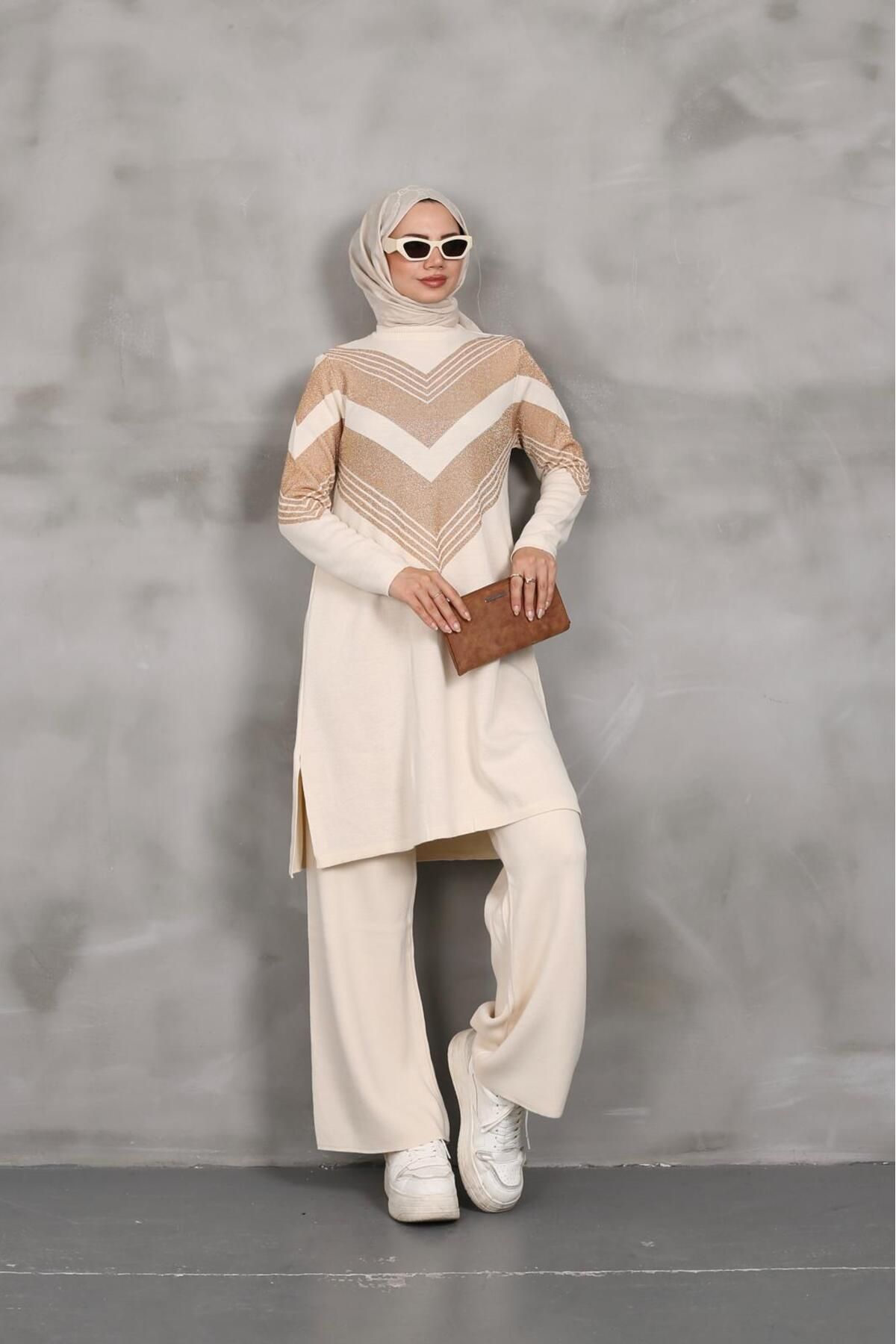 Simli Triko Tunik Pantolon Takım Simli Triko Tunik Pantolon Takım