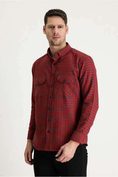 Uzun Kol Slim Fit Dar Kesim Ekose Shacket Oduncu Pamuklu Gömlek Uzun Kol Slim Fit Dar Kesim Ekose Shacket Oduncu Pamuklu Gömlek