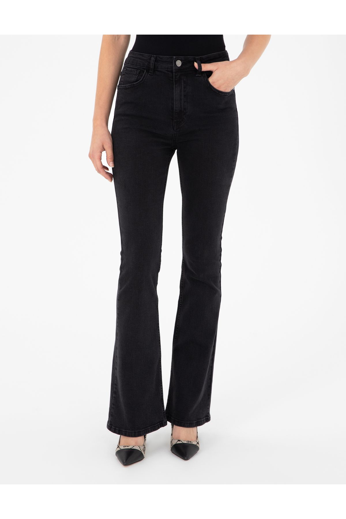 Siyah Skinny Flare Jean Pantolon 50294367-vr046