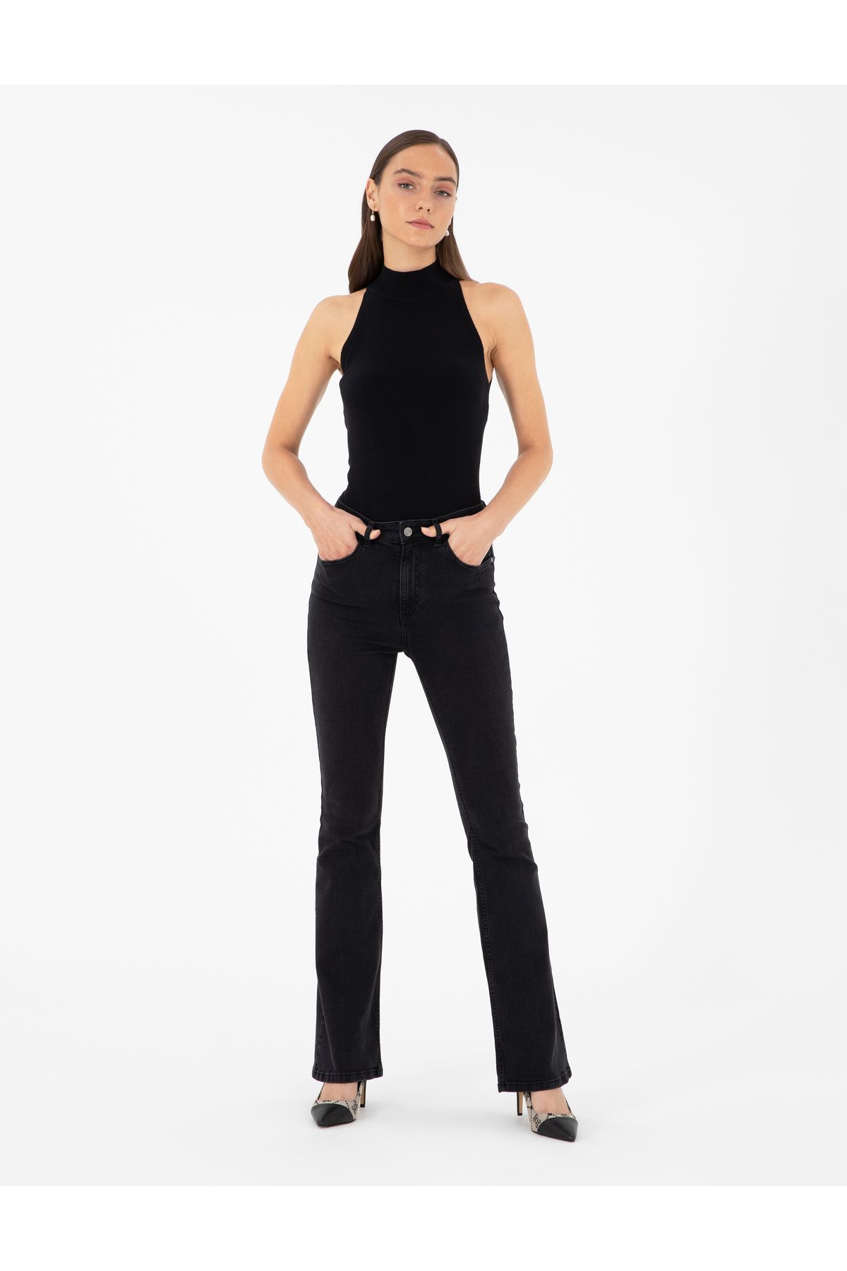 Siyah Skinny Flare Jean Pantolon 50294367-vr046