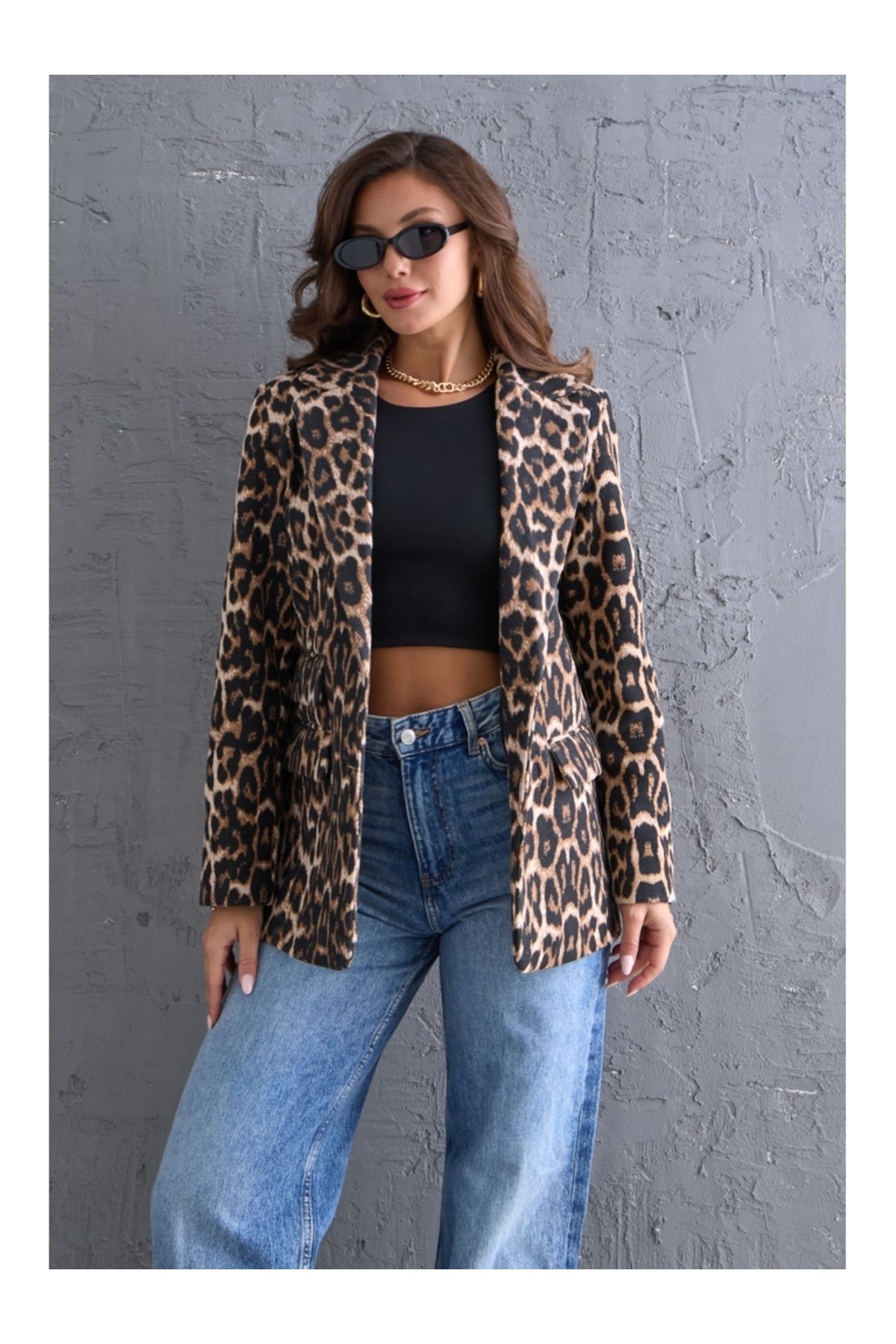 Leopar Blazer Kaşe Ceket Leopar Blazer Kaşe Ceket