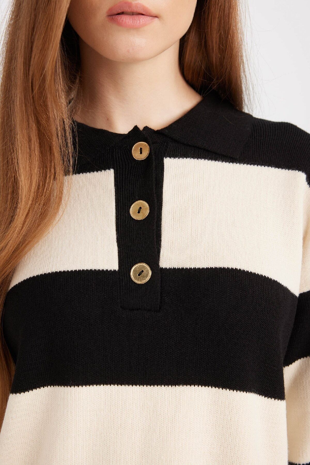 Regular Fit Polo Yaka Düğmeli Çizgili Kazak Tunik D2442ax24wn Regular Fit Polo Yaka Düğmeli Çizgili Kazak Tunik D2442ax24wn