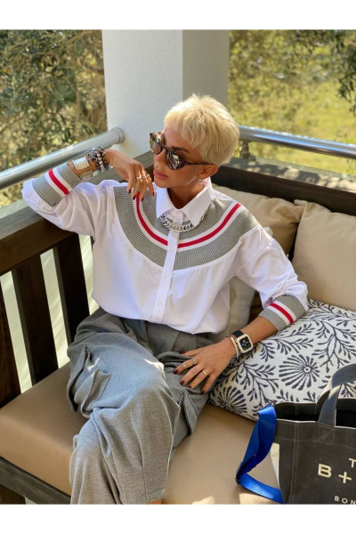 Kadın Yakası Örme Detaylı Pamuk Gömlek Kadın Yakası Örme Detaylı Pamuk Gömlek