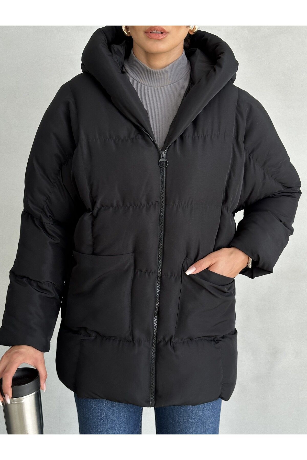Puffer Yarasa Şişme Siyah Oversize Mont Puffer Yarasa Şişme Siyah Oversize Mont