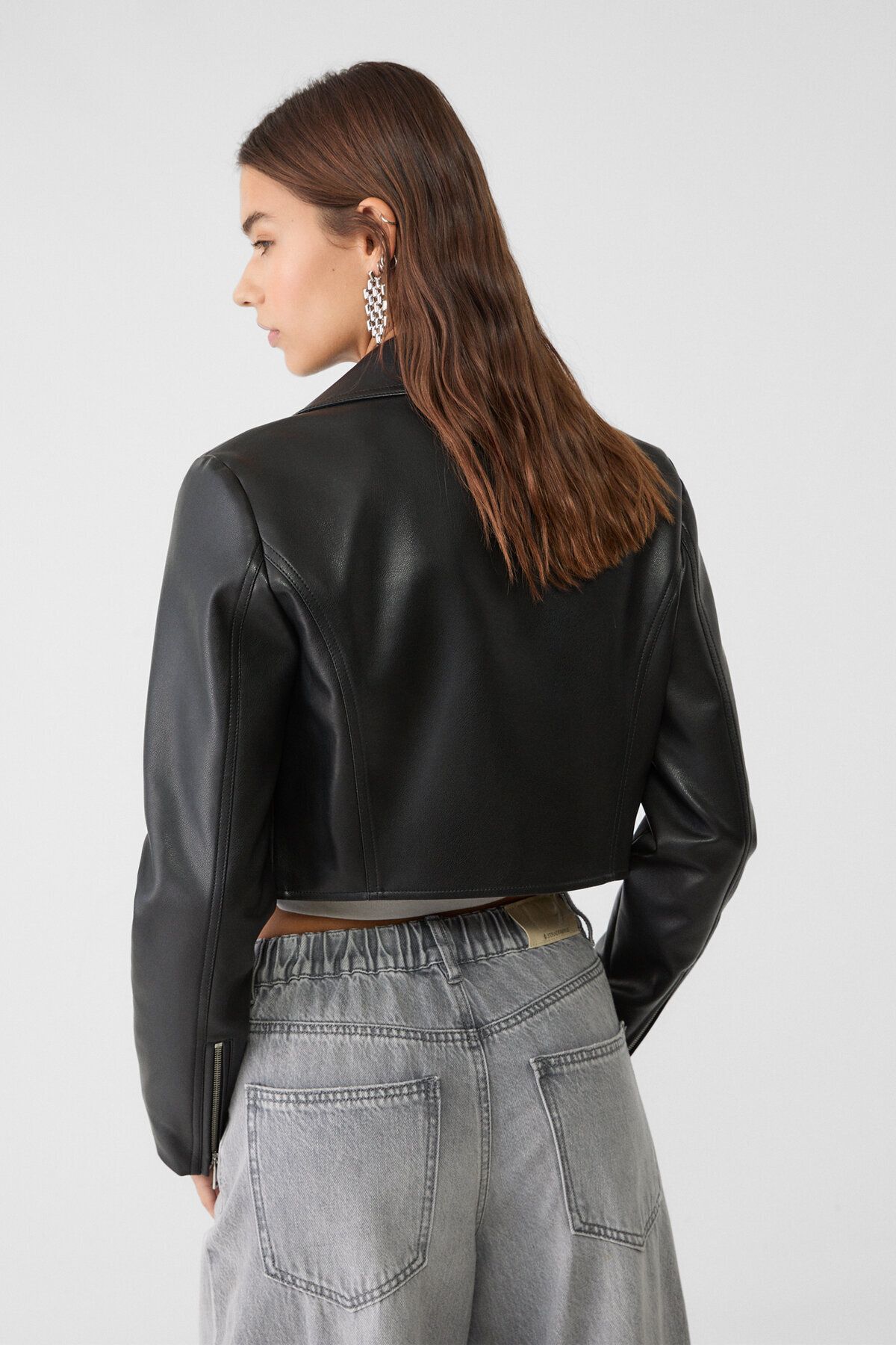 Suni Deri Crop Biker Ceket Suni Deri Crop Biker Ceket