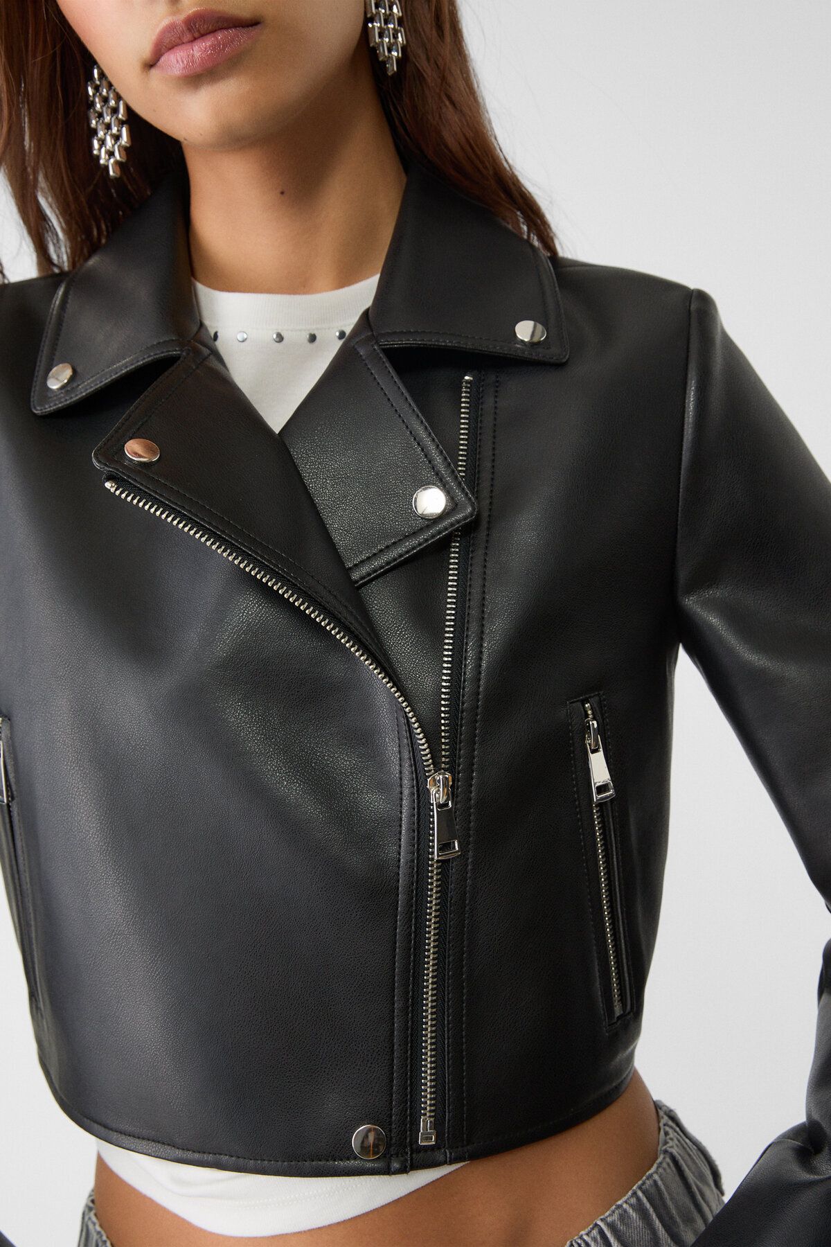 Suni Deri Crop Biker Ceket Suni Deri Crop Biker Ceket