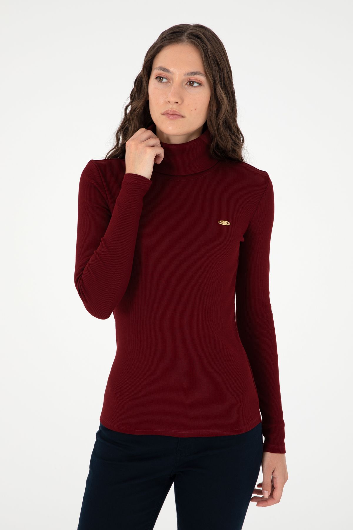 Kadın Bordo Balıkçı Yaka Sweatshirt 50297393-vr014