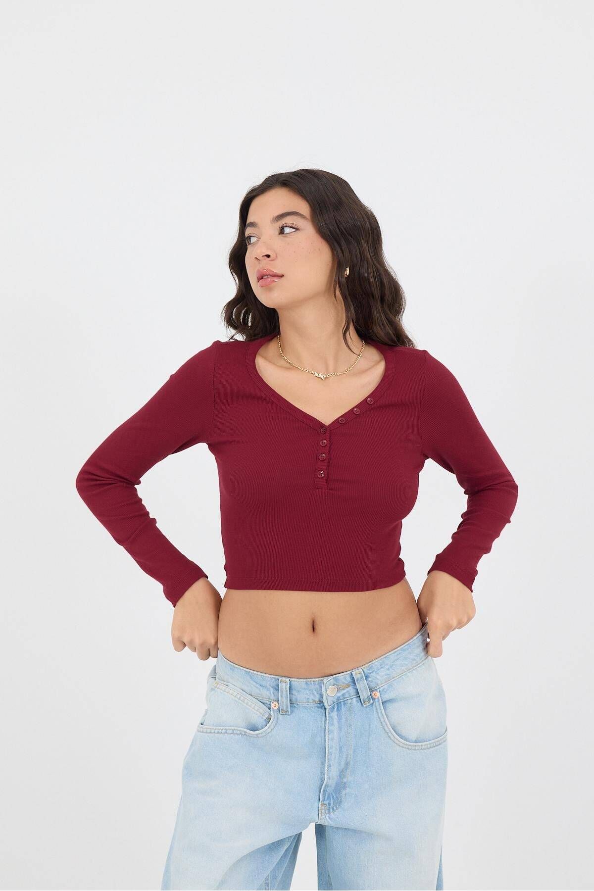 Yakası Düğmeli Uzun Kollu Modal Bluz B16879-t1 Yakası Düğmeli Uzun Kollu Modal Bluz B16879-t1