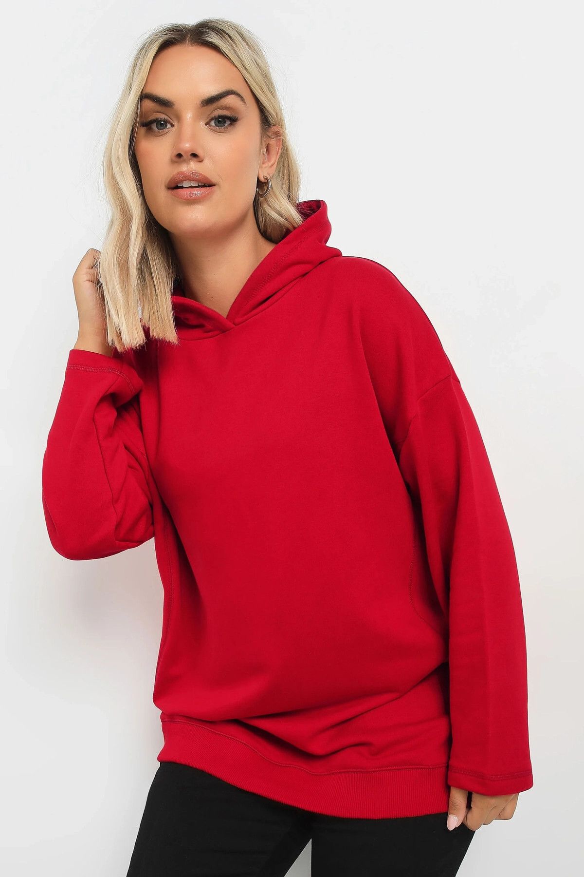 Büyük Beden Uzun Kollu Rahat Kalıp Kapüşonlu Sweatshirt 303554