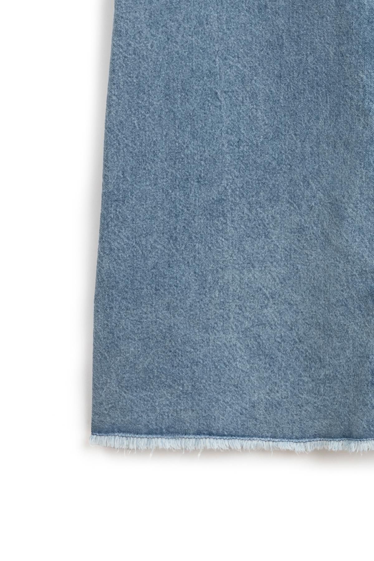 Uzun Püsküllü Denim Etek Mavi Kar Yıkama Uzun Püsküllü Denim Etek Mavi Kar Yıkama