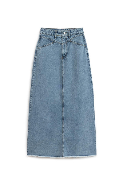 Uzun Püsküllü Denim Etek Mavi Kar Yıkama Uzun Püsküllü Denim Etek Mavi Kar Yıkama