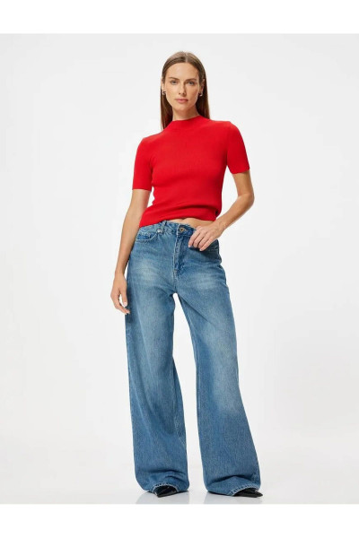 Kısa Kollu Basic Triko Kazak Dik Yaka Kısa Kollu Basic Triko Kazak Dik Yaka