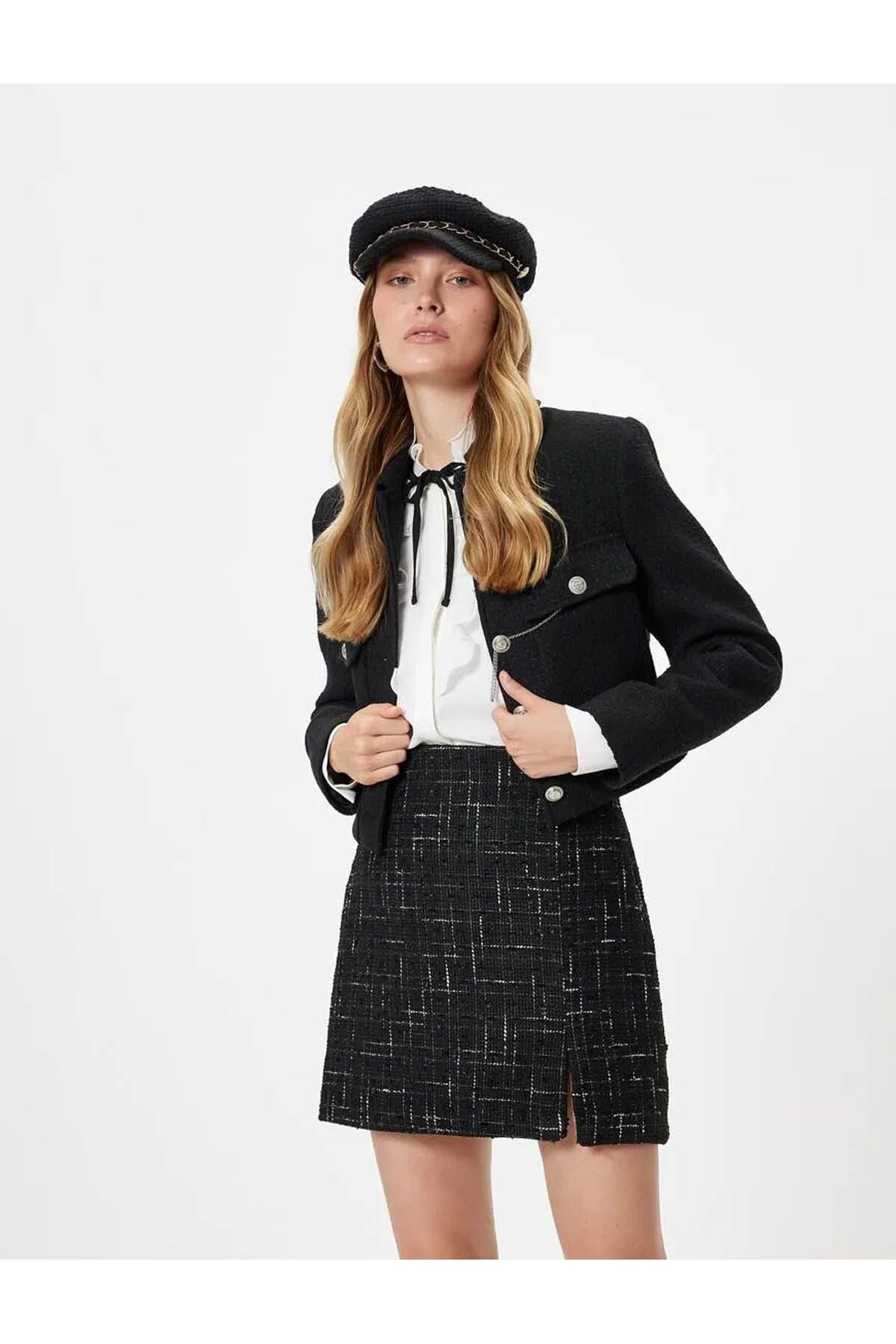 Yüksek Bel Mini Tüvit Etek A Kesim Slim Fit Yüksek Bel Mini Tüvit Etek A Kesim Slim Fit