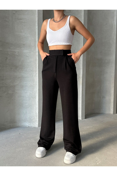 Kadın Siyah Cırtlı Likralı Palazzo Pantolon Kadın Siyah Cırtlı Likralı Palazzo Pantolon